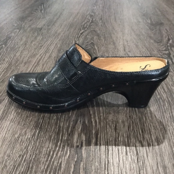 Sofft Black Leather heeled Mules with Studs and Buckles  8.5 - Picture 3 of 12
